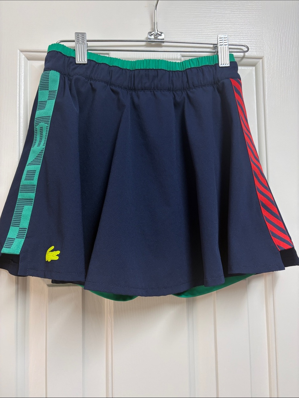 Lacoste Navy Skirt with Green Waistband and Red Side Stripe